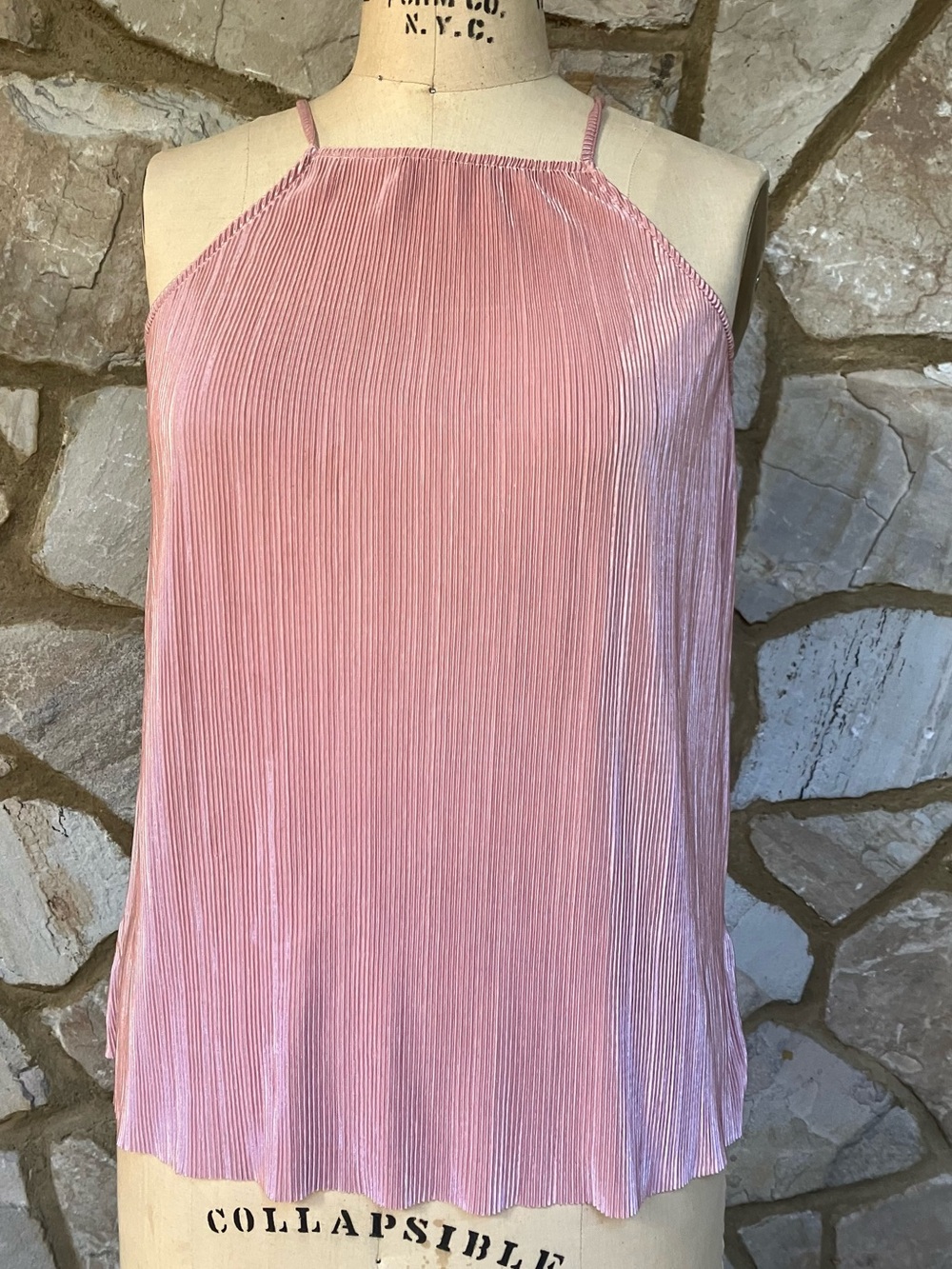 Disco Sheen Pleated Pink Halter Cami Top